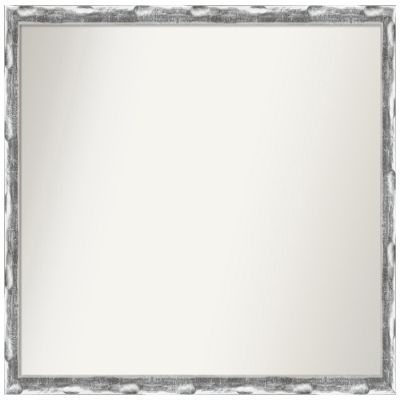 Amanti Art Silver Bathroom Mirror for Over Sink, 25x32 Custom Made Scratched Wave Chrome Rectangle Vanity Mirror, Large Traditional Wood Frame, Hangs Horizonally and Vertically, Wall Decor