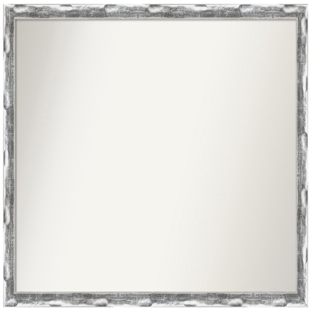 Amanti Art Silver Bathroom Mirror for Over Sink, 25x32 Custom Made Scratched Wave Chrome Rectangle Vanity Mirror, Large Traditional Wood Frame, Hangs Horizonally and Vertically, Wall Decor