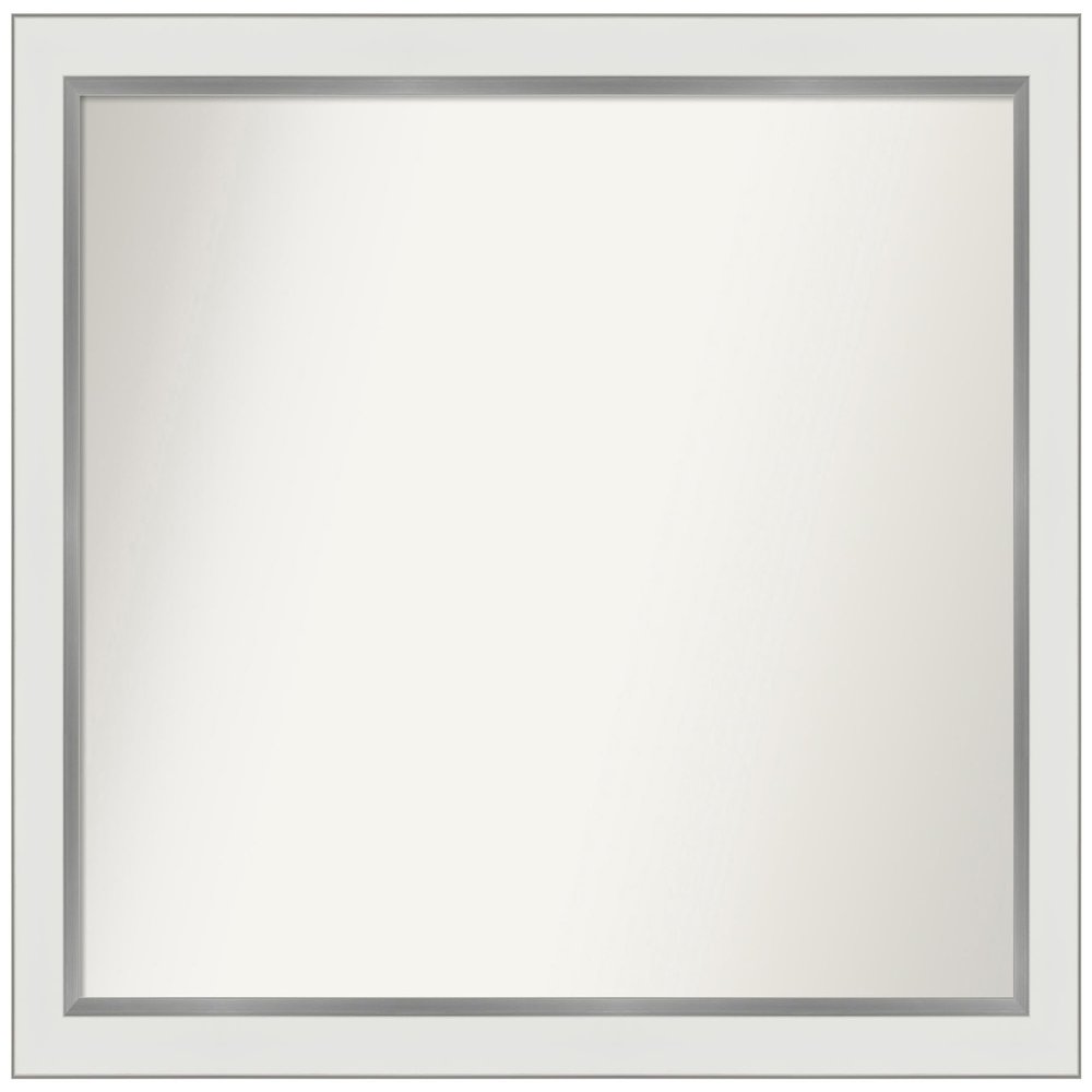 Amanti Art White Bathroom Mirror for Over Sink, 24x29 Custom Made Eva White Silver Narrow Rectangle Vanity Mirror, Medium Modern Wood Frame, Hangs Horizonally and Vertically, Wall Decor