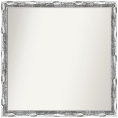 Amanti Art Silver Bathroom Mirror for Over Sink, 23x24 Custom Made Scratched Wave Chrome Rectangle Vanity Mirror, Medium Traditional Wood Frame, Hangs Horizonally and Vertically, Wall Decor