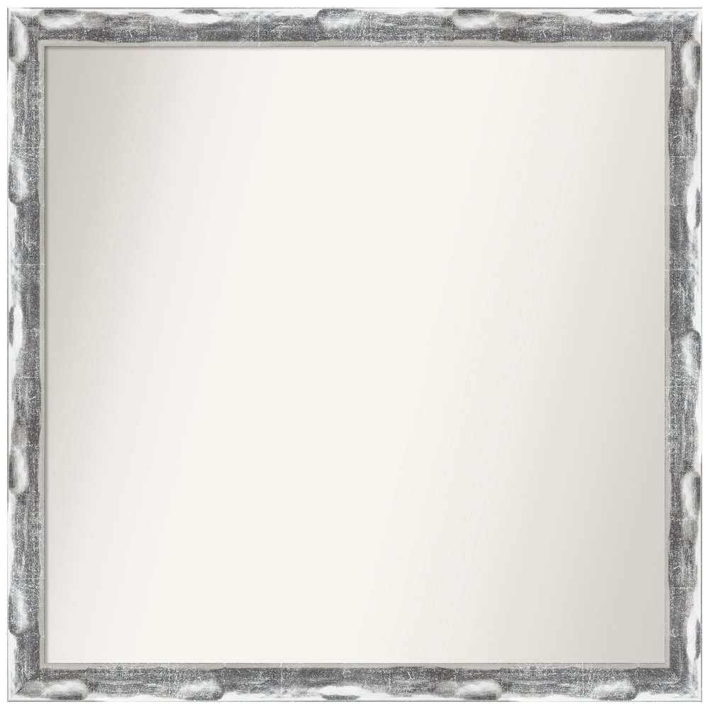 Amanti Art Silver Bathroom Mirror for Over Sink, 23x24 Custom Made Scratched Wave Chrome Rectangle Vanity Mirror, Medium Traditional Wood Frame, Hangs Horizonally and Vertically, Wall Decor