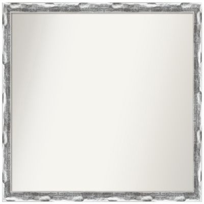 Amanti Art Silver Bathroom Mirror for Over Sink, 24x28 Custom Made Scratched Wave Chrome Rectangle Vanity Mirror, Medium Traditional Wood Frame, Hangs Horizonally and Vertically, Wall Decor