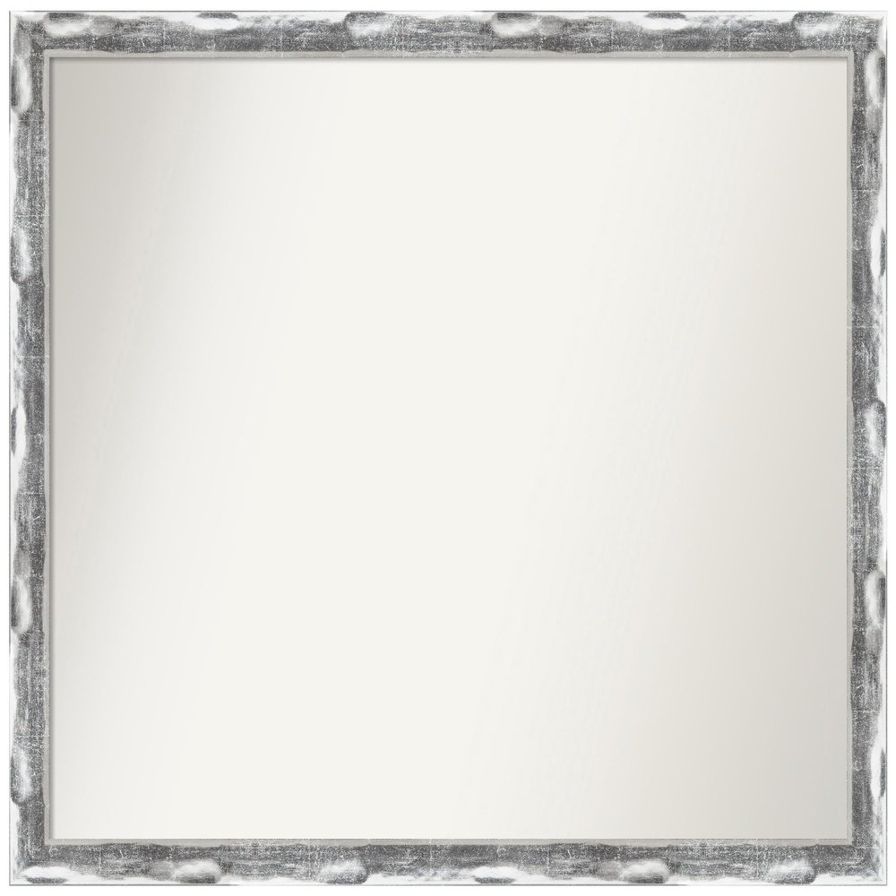 Amanti Art Silver Bathroom Mirror for Over Sink, 24x28 Custom Made Scratched Wave Chrome Rectangle Vanity Mirror, Medium Traditional Wood Frame, Hangs Horizonally and Vertically, Wall Decor