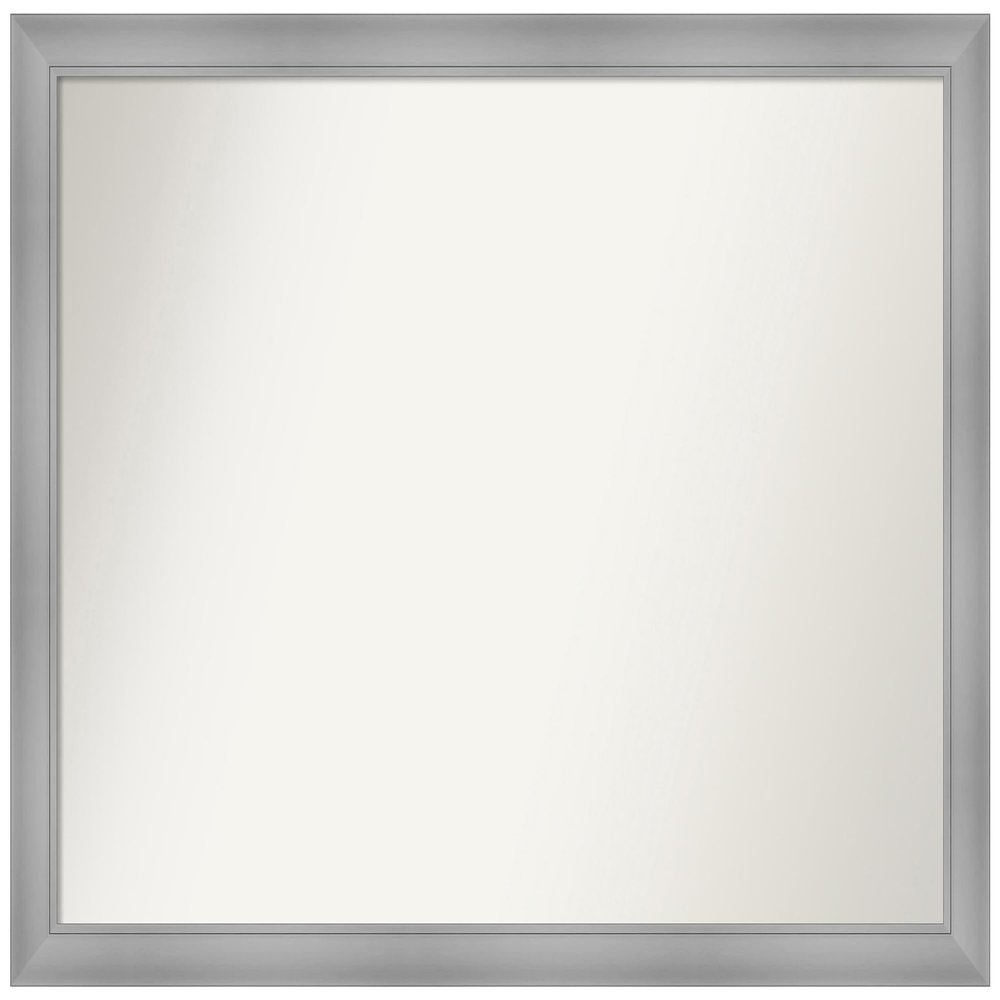 Amanti Art Silver Bathroom Mirror for Over Sink, 34x46 Custom Made Flair Polished Nickel Rectangle Vanity Mirror, Oversize Casual Wood Frame, Hangs Horizonally and Vertically, Wall Decor