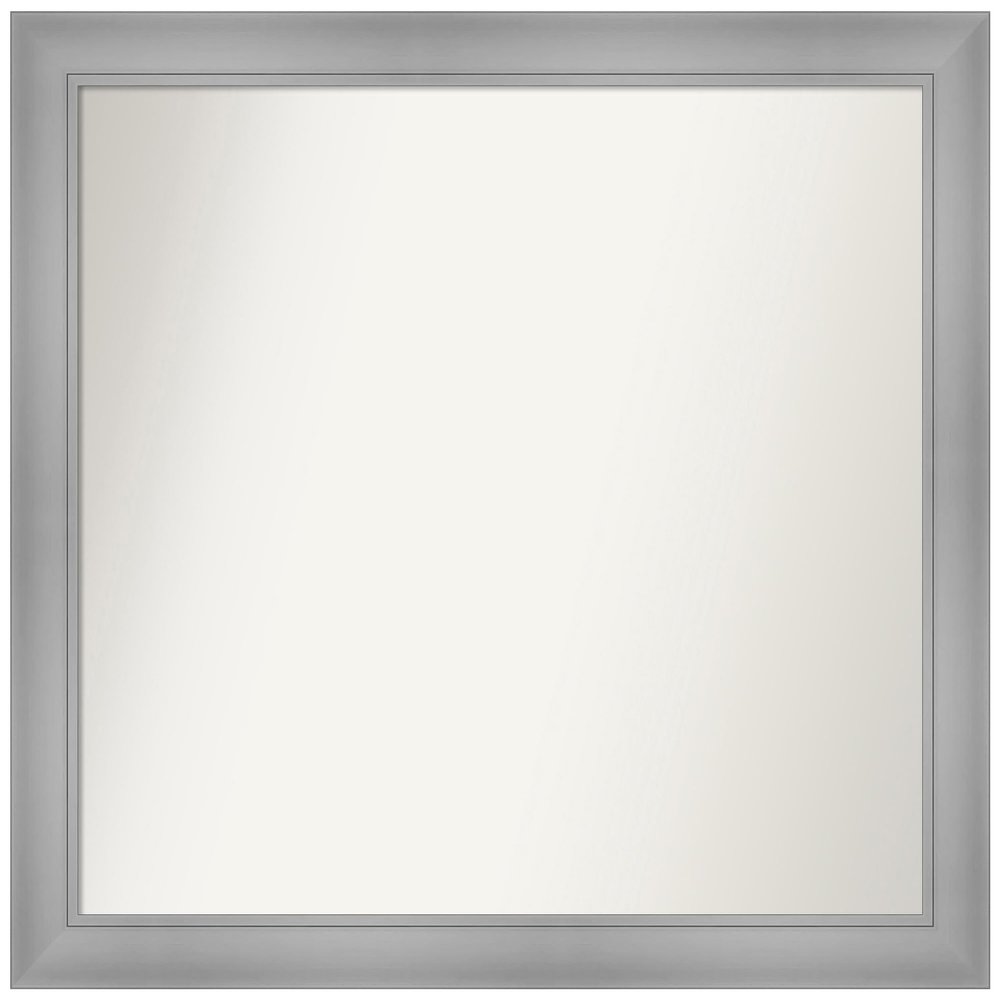 Amanti Art Silver Bathroom Mirror for Over Sink, 29x32 Custom Made Flair Polished Nickel Rectangle Vanity Mirror, Large Casual Wood Frame, Hangs Horizonally and Vertically, Wall Decor