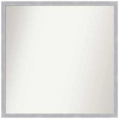Amanti Art Silver Bathroom Mirror for Over Sink, 33x34 Custom Made Grace Brushed Nickel Narrow Rectangle Vanity Mirror, Large Modern Wood Frame, Hangs Horizonally and Vertically, Wall Decor