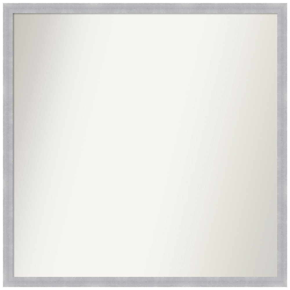 Amanti Art Silver Bathroom Mirror for Over Sink, 33x34 Custom Made Grace Brushed Nickel Narrow Rectangle Vanity Mirror, Large Modern Wood Frame, Hangs Horizonally and Vertically, Wall Decor