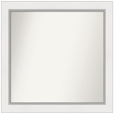 Amanti Art White Bathroom Mirror for Over Sink, 32x35 Custom Made Eva White Silver Rectangle Vanity Mirror, Large Modern Wood Frame, Hangs Horizonally and Vertically, Wall Decor