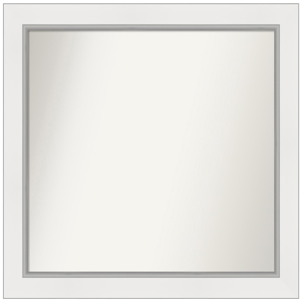 Amanti Art White Bathroom Mirror for Over Sink, 32x35 Custom Made Eva White Silver Rectangle Vanity Mirror, Large Modern Wood Frame, Hangs Horizonally and Vertically, Wall Decor