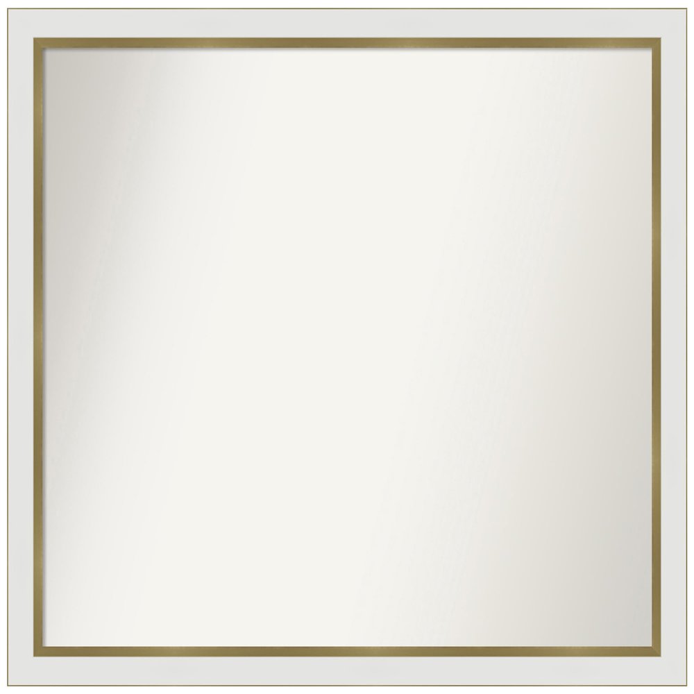 Amanti Art White Bathroom Mirror for Over Sink, 31x35 Custom Made Eva White Gold Narrow Rectangle Vanity Mirror, Large Modern Wood Frame, Hangs Horizonally and Vertically, Wall Decor
