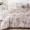 Chezmoi Collection Rosy 3-Piece King Size Washed Cotton Comforter Set - Floral Bedding Set Ivory Green Pink Flower Polka Dot Printed Patchwork Reversible Lightweight Comforter for All Season view 1