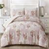 Chezmoi Collection Rosy 3-Piece King Size Washed Cotton Comforter Set - Floral Bedding Set Ivory Green Pink Flower Polka Dot Printed Patchwork Reversible Lightweight Comforter for All Season view 2