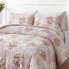 Chezmoi Collection Rosy 3-Piece King Size Washed Cotton Comforter Set - Floral Bedding Set Ivory Green Pink Flower Polka Dot Printed Patchwork Reversible Lightweight Comforter for All Season view 3