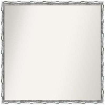 Amanti Art Silver Bathroom Mirror for Over Sink, 34x38 Custom Made Scratched Wave Chrome Rectangle Vanity Mirror, X-Large Traditional Wood Frame, Hangs Horizonally and Vertically, Wall Decor