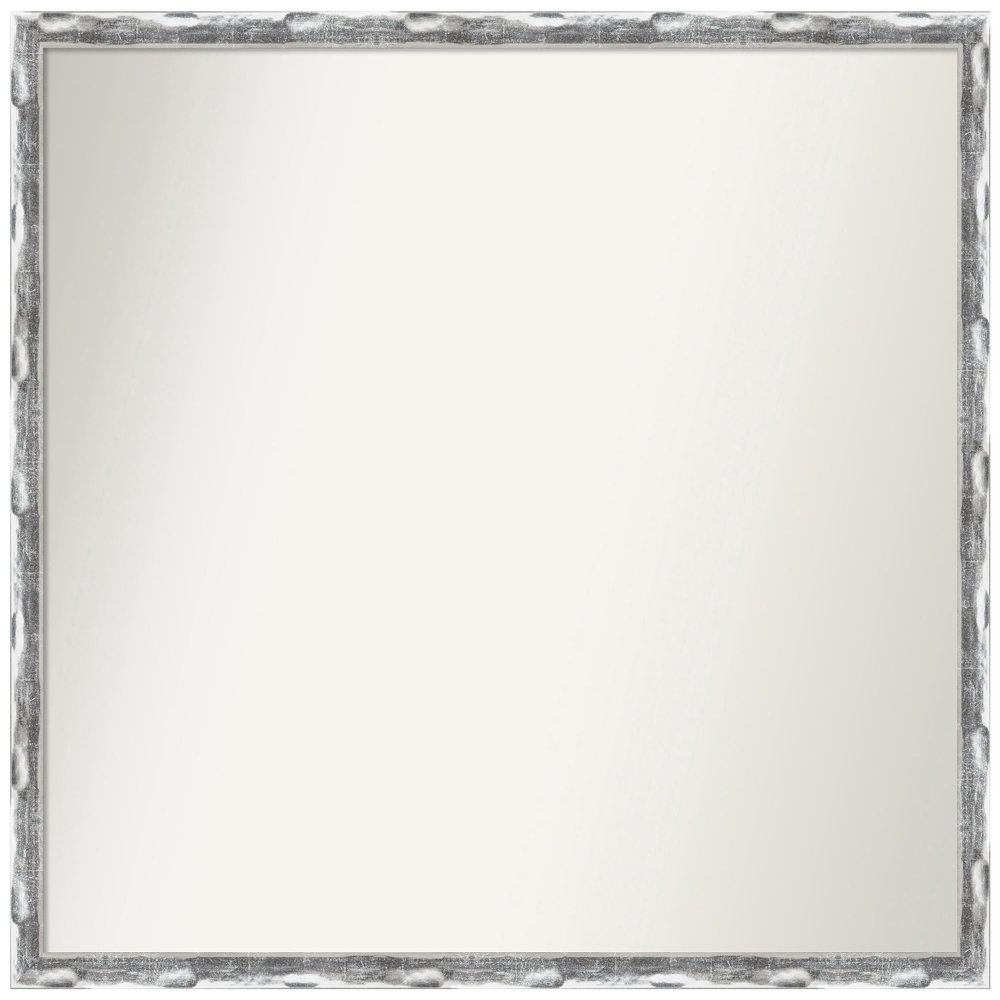 Amanti Art Silver Bathroom Mirror for Over Sink, 34x38 Custom Made Scratched Wave Chrome Rectangle Vanity Mirror, X-Large Traditional Wood Frame, Hangs Horizonally and Vertically, Wall Decor