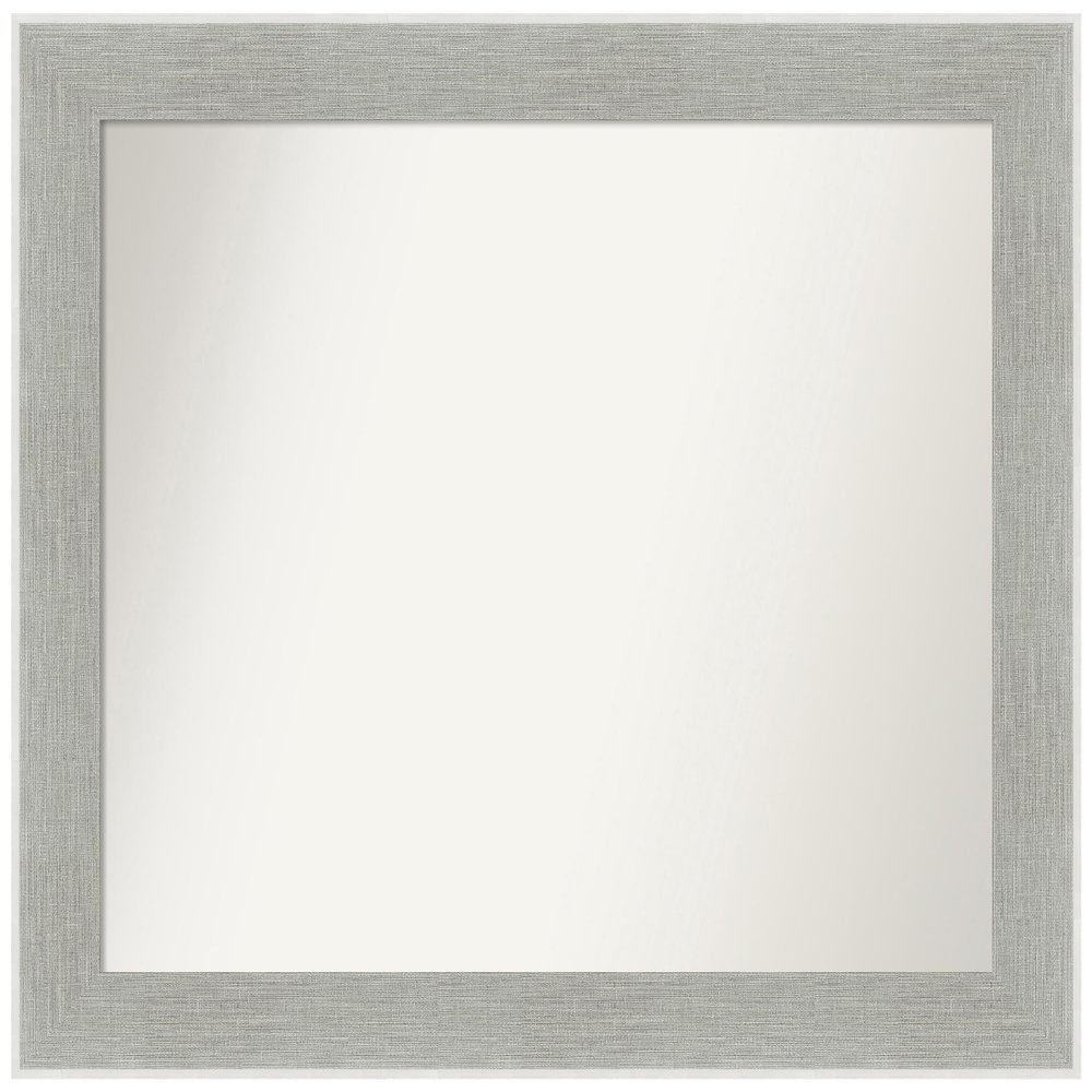 Amanti Art Grey Bathroom Mirror for Over Sink, 29x35 Custom Made Glam Linen Grey Rectangle Vanity Mirror, Large Country Rustic Wood Frame, Hangs Horizonally and Vertically, Wall Decor
