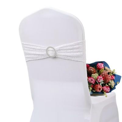 6 PCS Stretch Spandex Sequin Chair Bands,One Side Sequin Sashes Chair Bands for Wedding Party Reception Events Celebration Banquets Chairs Decoration(White)