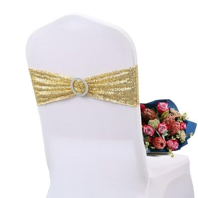 20 PCS Stretch Spandex Sequin Chair Bands,One Side Sequin Sashes Chair Bands for Wedding Party Reception Events Celebration Banquets Chairs Decoration(Gold)
