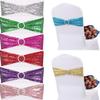 20 PCS Stretch Spandex Sequin Chair Bands,One Side Sequin Sashes Chair Bands for Wedding Party Reception Events Celebration Banquets Chairs Decoration(Gold) view 3