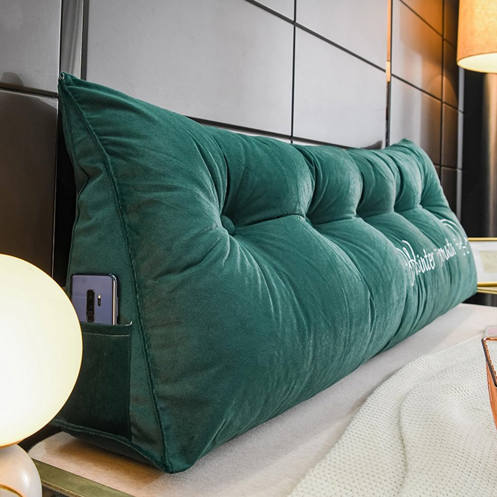ZZYK Headboard Pillow Wedge Reading Pillow Fleece Backrest Reading Rest Pillow,Large Triangle Back Cushion Day Bed Bench Rest Pillow with Washable Cover,Green,Twin(39"/100cm)