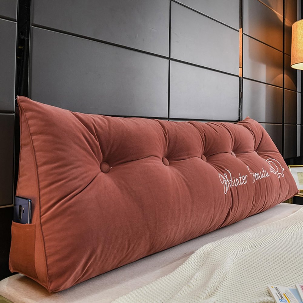 ZZYK Headboard Pillow Wedge Reading Pillow Fleece Backrest Reading Rest Pillow,Large Triangle Back Cushion Day Bed Bench Rest Pillow with Washable Cover,Bean,Full(47"/120cm)