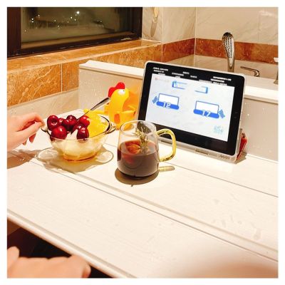 Bathtub Tray 1.2cm Thickness White PVC Bathtub Cover, Dust-Proof Insulation Board Bathtub Tray, Phone Holder Book Stand for Bathroom Luxury Bathtub Accessories Multifunctional (Color : White, Size :