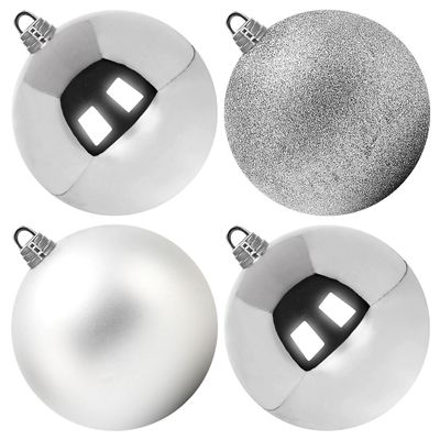 Benjia Extra Large Size Outdoor Christmas Ornaments, Oversized Huge Big Shatterproof Xmas Christmas Plastic Balls for Outside Lawn Yard Tree Hanging Decorations (12"/300mm, Silver, 4 Packs)