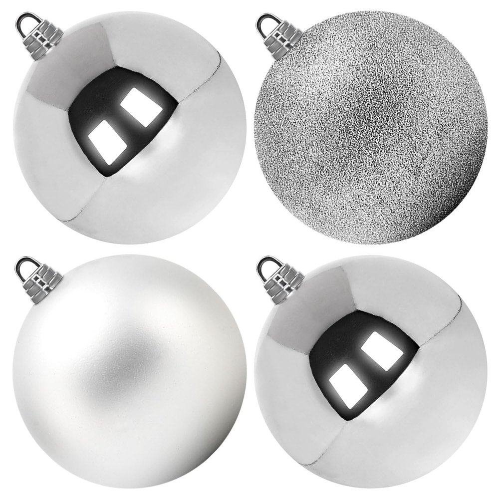 Benjia Extra Large Size Outdoor Christmas Ornaments, Oversized Huge Big Shatterproof Xmas Christmas Plastic Balls for Outside Lawn Yard Tree Hanging Decorations (12"/300mm, Silver, 4 Packs)