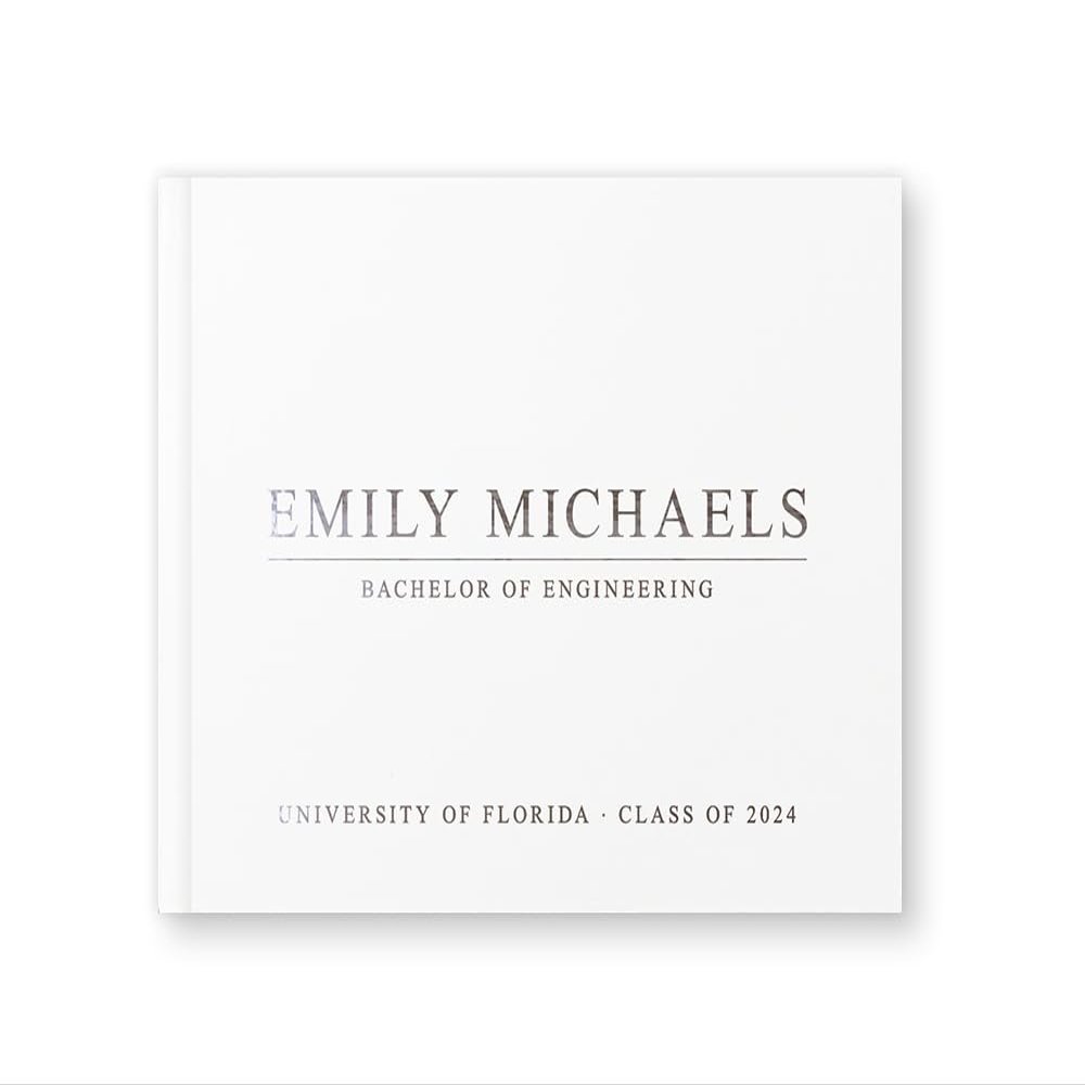 College University Graduation Book or Graduating Photo Album, Family Friends Messages for Graduating Student - White Silver (10x8)