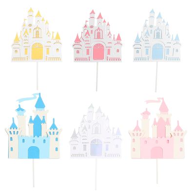 6Pcs Castle Cake Decorations - Princess Castle Birthday Cake Toppers and Decor for Girls Parties, Ideal for Birthday Celebrations and Baby Showers