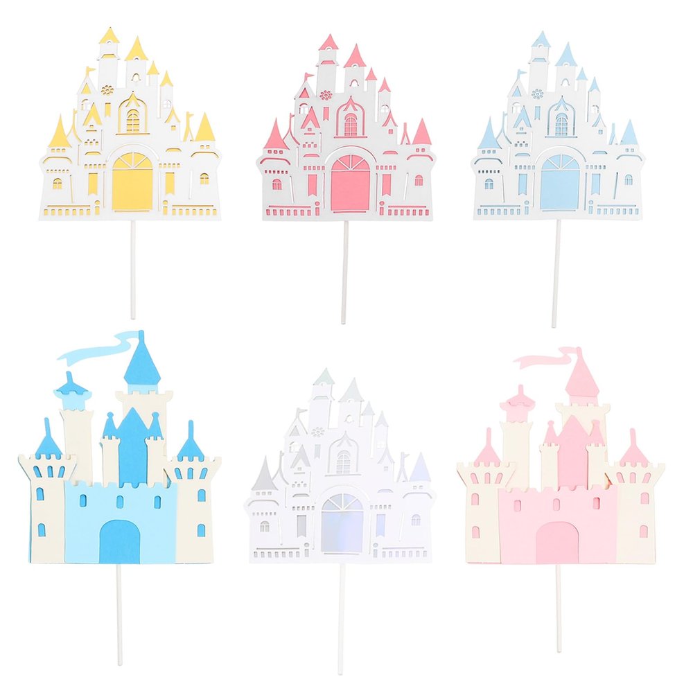 6Pcs Castle Cake Decorations - Princess Castle Birthday Cake Toppers and Decor for Girls Parties, Ideal for Birthday Celebrations and Baby Showers