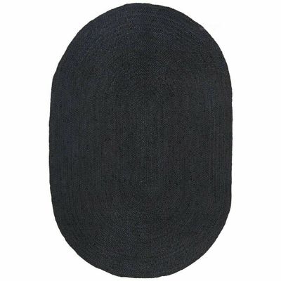Handmade Braided Natural Farmhouse Jute Area Rug, Boho Rugs, Home Decor Jute Rugs (Black, 7 x 10 Feet Oval)