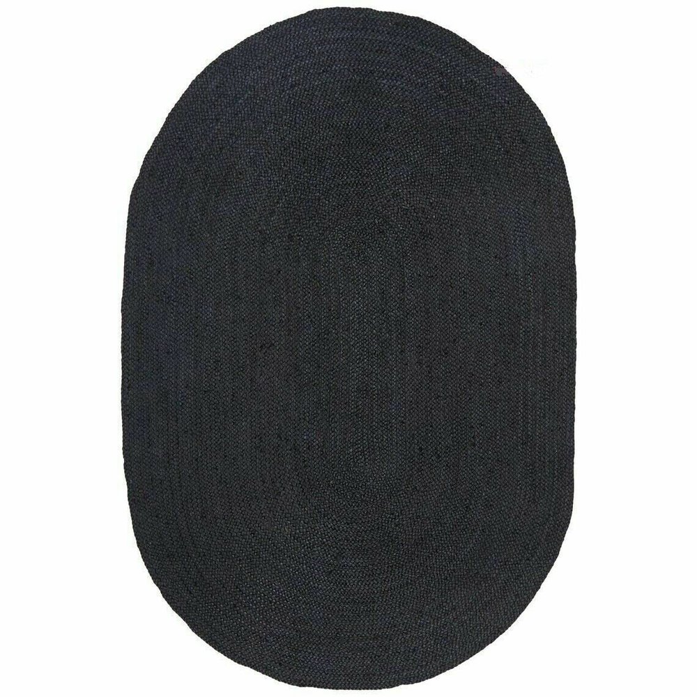 Handmade Braided Natural Farmhouse Jute Area Rug, Boho Rugs, Home Decor Jute Rugs (Black, 7 x 10 Feet Oval)