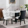 Rhomtree PU Dining Chair, Contemporary PU and Velvet Chairs for Dining Room Upholstered Dining Chairs with Nailhead Trim and Back Ring Pull on Backrest for Kitchen Dining Room (White+Black, Set of 4) view 2