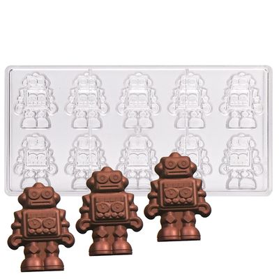 10 Cavities Robot Man Shape Polycarbonate Chocolate Mold Candy Maker Sugarcraft Molding Ice Cube Molds DIY Bakeware Accessories