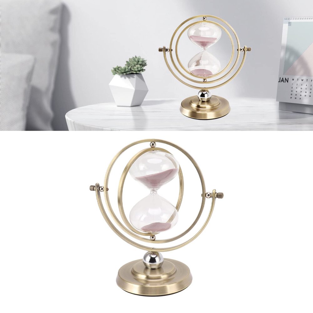 BEIJIALY Globe Hourglass Timer, 30/15 Minute Metal Frame Sand Timer Ornament Statue Sculpture Nordic Modern Home Office Table Decoration(M 25x18x3cm / 9.8x7.1x1.2in-30min)