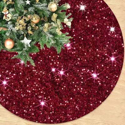 ROMANKAS Burgundy Tree Skirt Glitter Christmas Tree Skirt 21inch Mini Velvet Sequins Tree Mat Round Maroon Paillette Tree Skirts for Xmas Tree Shimmer Tree Base Cover for Christmas Home Indoor Party
