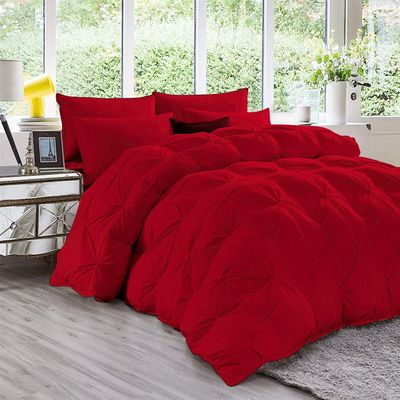 All Season 3 Piece Pinch Pleated Comforter Sets Extra Long Down Alternative Pintuck Comforter 500 GSM Duvet Insert Lightweight Luxury Quilted Comforter-Red-Twin/Twin-XL(68'' x 90'')