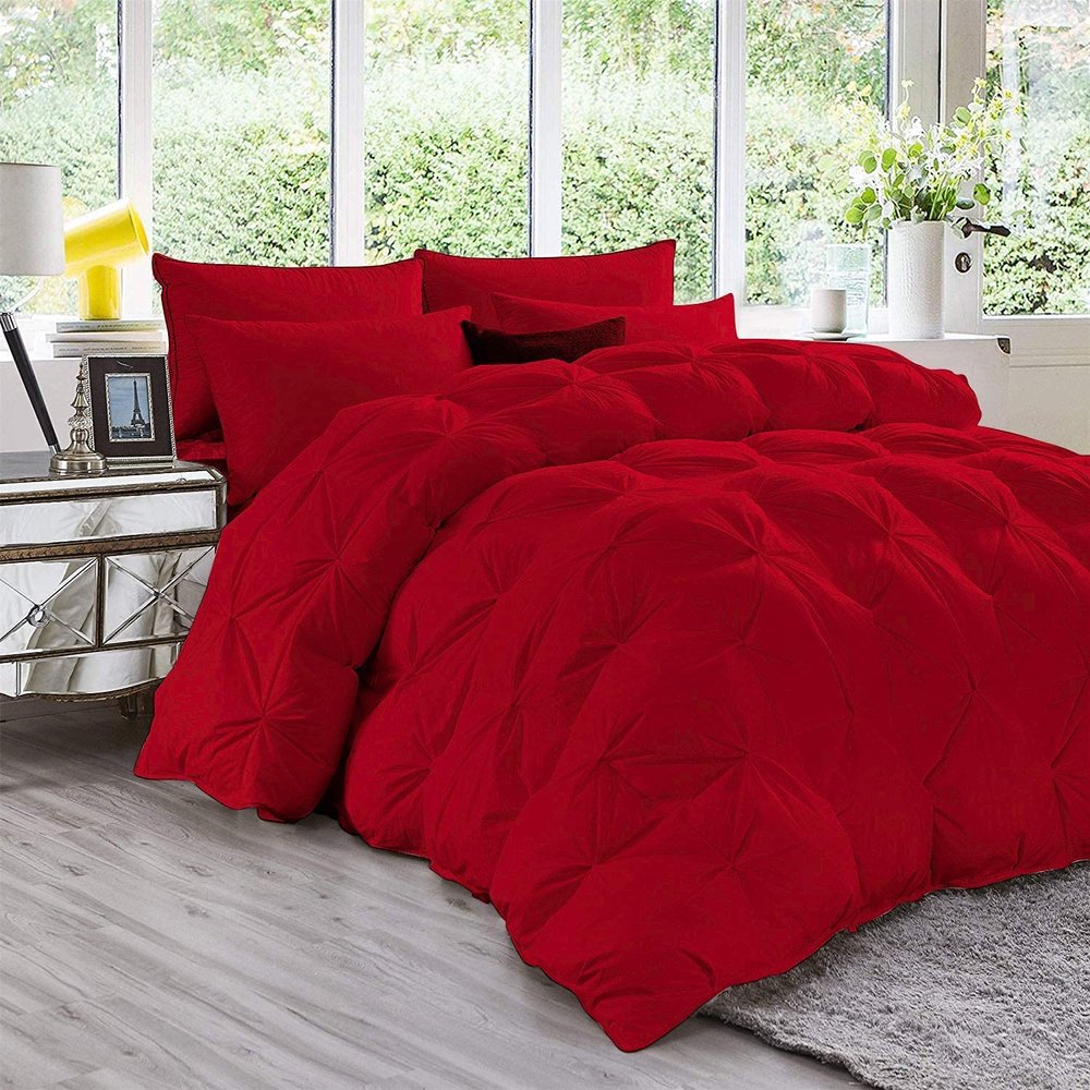 All Season 3 Piece Pinch Pleated Comforter Sets Extra Long Down Alternative Pintuck Comforter 500 GSM Duvet Insert Lightweight Luxury Quilted Comforter-Red-Twin/Twin-XL(68'' x 90'')