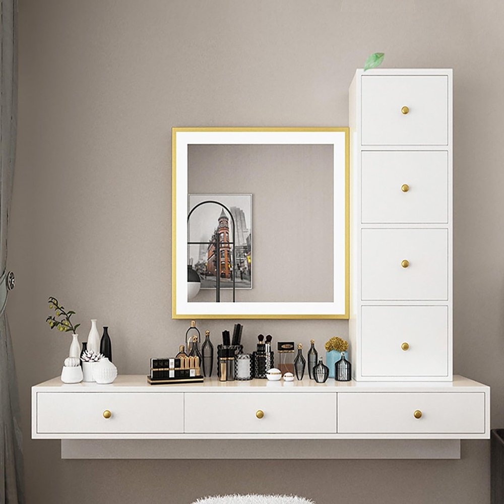 HSPLXYT Multigot Dressing Table,vanities with Mirror and Drawers,Makeup Table Wall Mount,Cosmetic Bedroom Dresser Make Up Desk (Color : White, Size : 80cm)