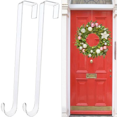 Clear Wreath Hanger Hooks, 15 in, 2 Pack Non Scratch Over The Door Hooks, Fall Halloween Christmas Decorations Indoor Outdoor, Welcome Sign for Front Door Decor