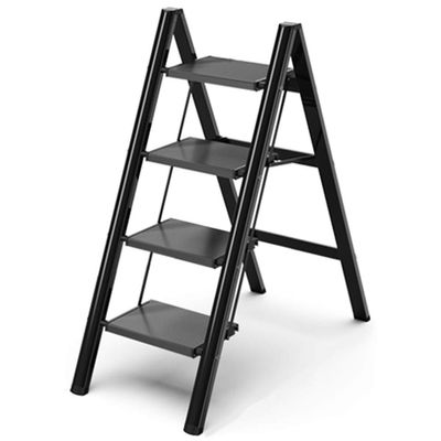 FairUo Small Step Stool for Kitchen,Bathroom, Adults Seniors Folding Heavy Duty Mini Ladder with Wide Rungs/Black/4 Step