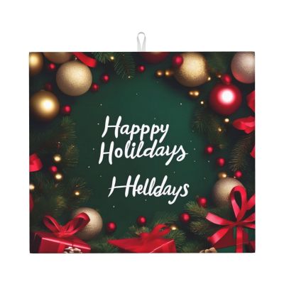 Happy Holidays Dish Drying Mat, 46 Cm X 41 Cm Mat, Microfiber Dish Drying Mat Draining Mat Kitchen Counter Drying Mat