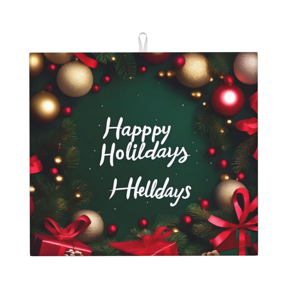 Happy Holidays Dish Drying Mat, 46 Cm X 41 Cm Mat, Microfiber Dish Drying Mat Draining Mat Kitchen Counter Drying Mat