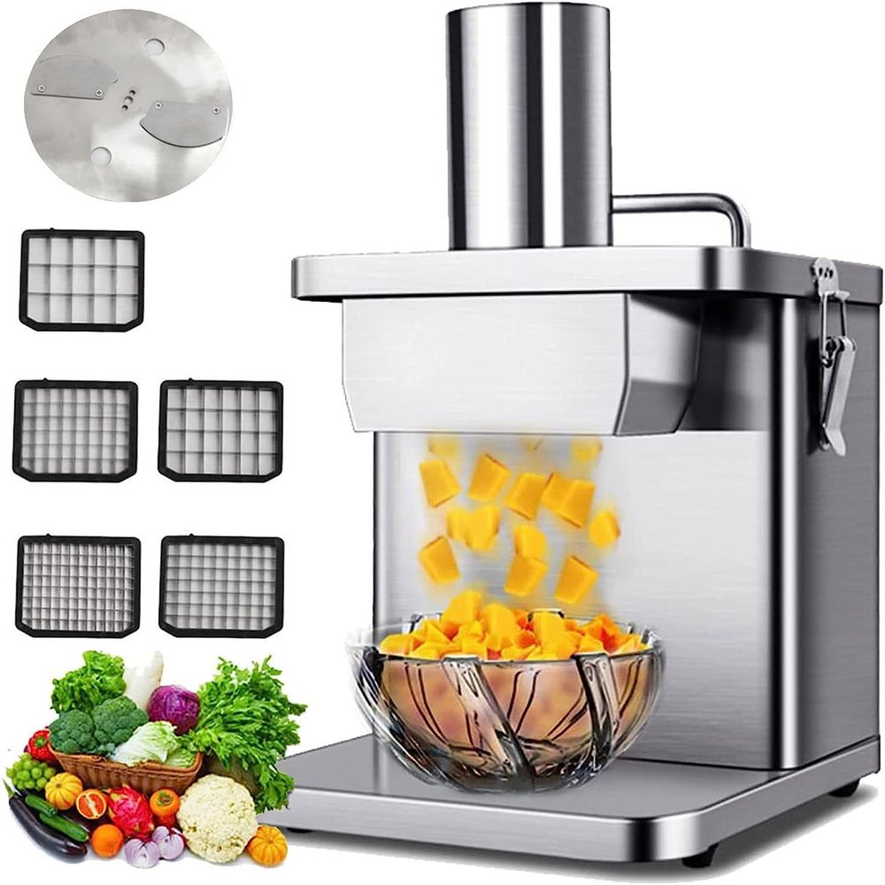 2 in 1 Electric Vegetable Dicer and Slicer Machine Commercial 200W Vegetable Chopper Dicer Shredder Electric Onion Dicer Electric Fruit Dicer Chopper with 6/8/10/12/15mm Blades