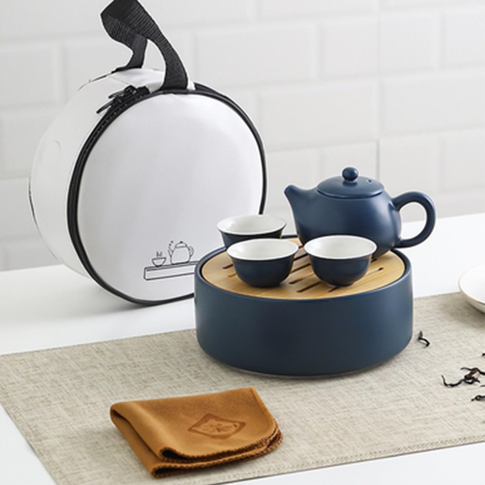 Ceramic Small Kungfu Teapot, Portable Travel Tea Set Ceramic Kungfu Tea Set Chinese Tea Ceremony Gift For Home Outdoor And Office (Color : Blue)