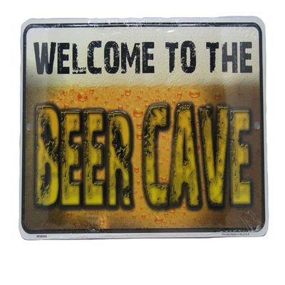 Hangtime Metal Embossed Sign 12"x17" Funny Garage Wall Decor Man Cave (Welcome To The Beer Cave)