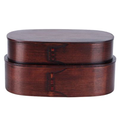 Aqur2020 Lunch Box, Portable Sushi Box Rice Round Container Wooden Double Layers Food Storage Container for Office Travel (19 * 10 * 9.5 Old Paint Double Layer Lunch Box)