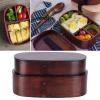 Aqur2020 Lunch Box, Portable Sushi Box Rice Round Container Wooden Double Layers Food Storage Container for Office Travel (19 * 10 * 9.5 Old Paint Double Layer Lunch Box) view 3