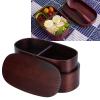 Aqur2020 Lunch Box, Portable Sushi Box Rice Round Container Wooden Double Layers Food Storage Container for Office Travel (19 * 10 * 9.5 Old Paint Double Layer Lunch Box) view 4